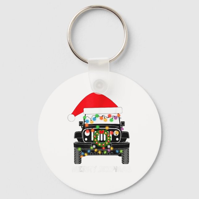 Merry Jeepmas Ugly Light Reindeer Christmas  Keychain (Front)