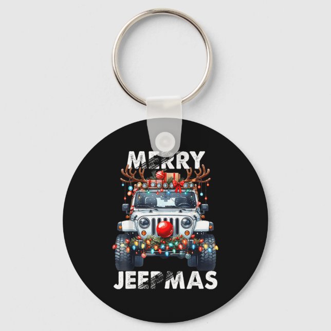 Merry Jeepmas Ugly Light Reindeer Christmas  Keychain (Front)