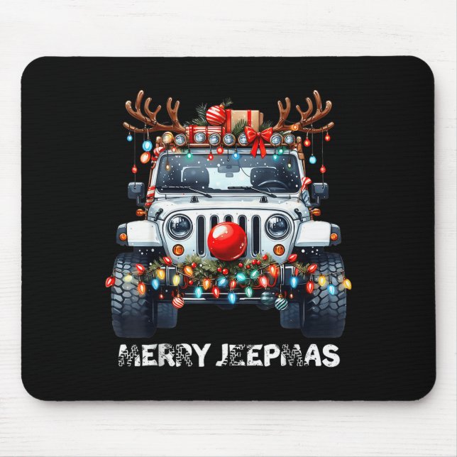 Merry Jeepmas Ugly Light Reindeer Christmas  Mouse Pad (Front)