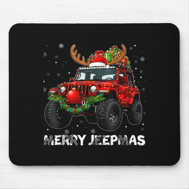 Merry Jeepmas Ugly Light Reindeer Christmas  Mouse Pad (Front)