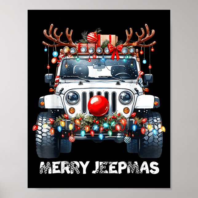 Merry Jeepmas Ugly Light Reindeer Christmas  Poster (Front)