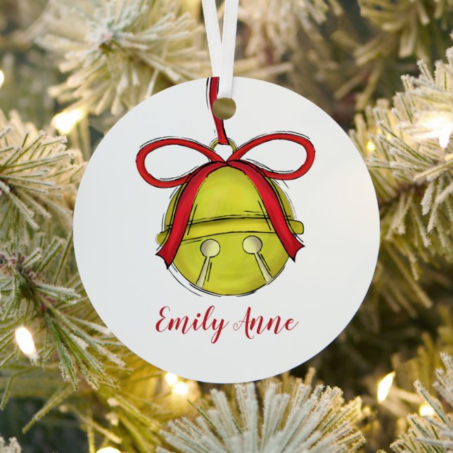 Merry jingle Bells Fun Photo Personalized  Metal Ornament (Insitu)