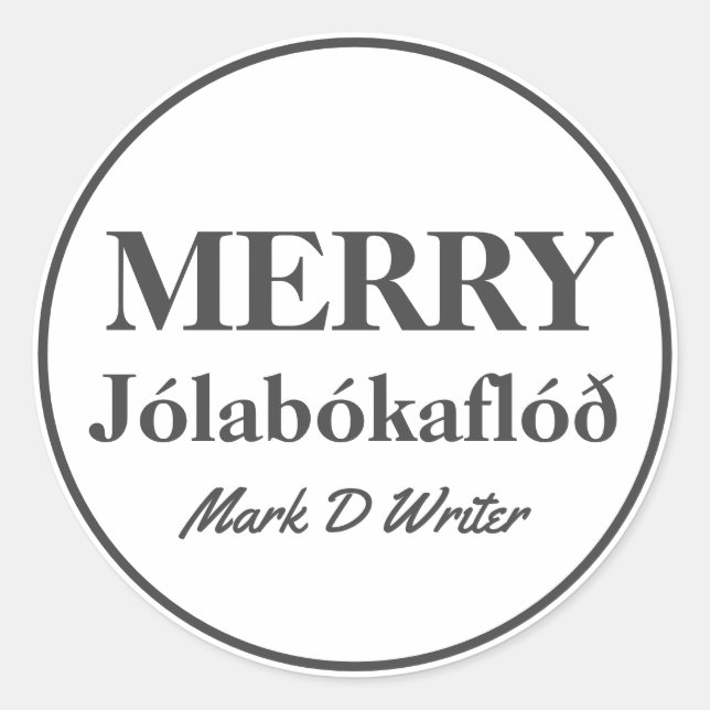 Merry Jolabokaflod Custom Classic Round Sticker (Front)