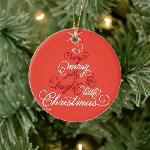 Merry Jolly And Bright Little Christmas Tree Photo Ceramic Ornament