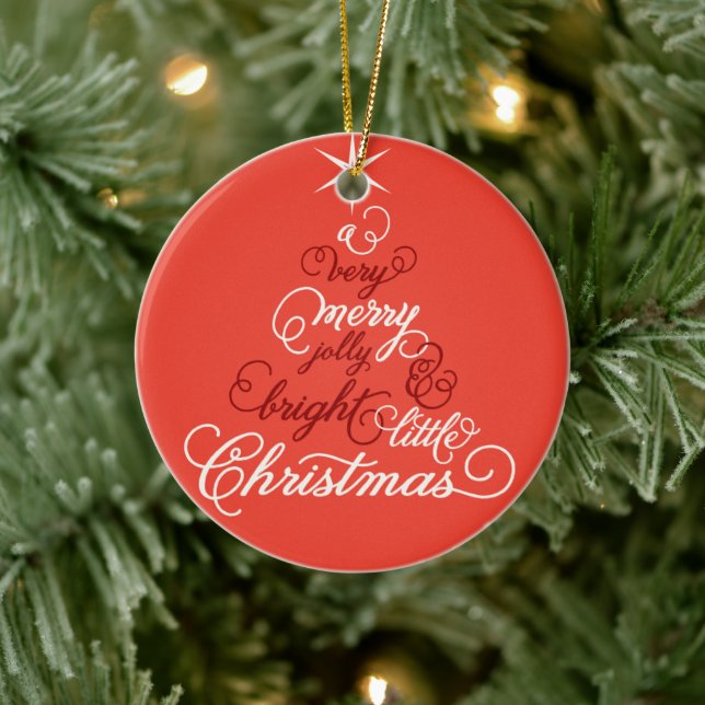 Merry Jolly And Bright Little Christmas Tree Photo Ceramic Ornament (Tree)