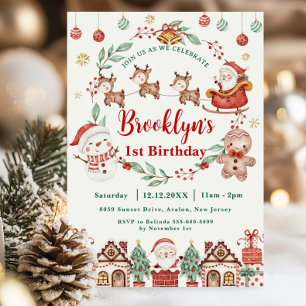 Merry & Jolly Christmas Birthday Santa Snowman Invitation