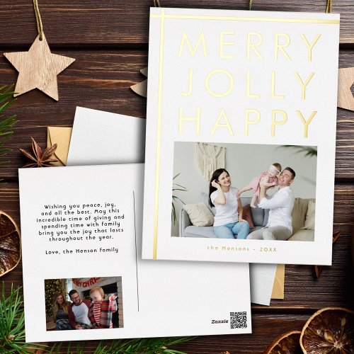 Merry Jolly Happy Family Photo Christmas Foil Holiday Postcard