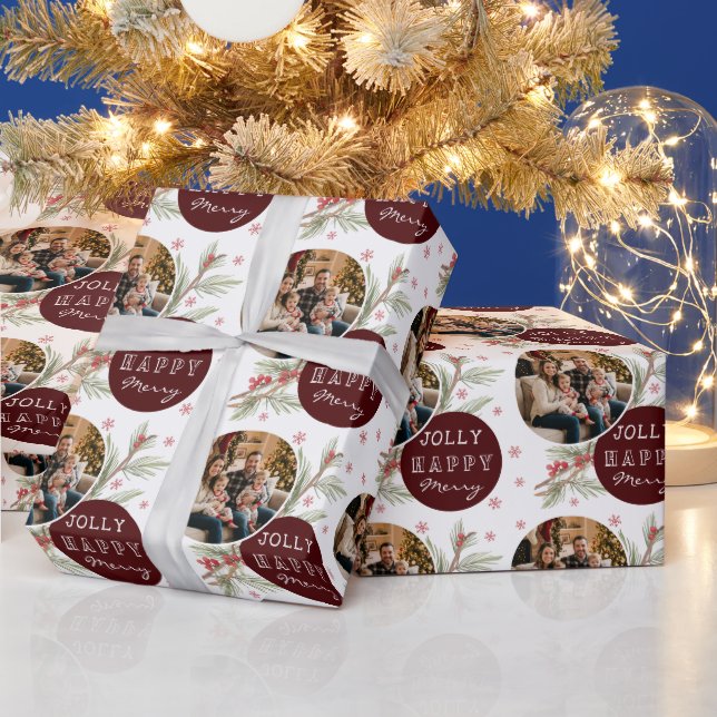Merry Jolly Happy Family Photo Holiday Gift Wrapping Paper (Holidays)