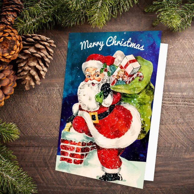 Merry Jolly Santa Vintage Non-Photo Holiday Card (Creator Uploaded)