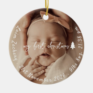 Merry & Joy Birth Stats Baby First Christmas Ceramic Ornament