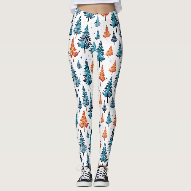 Merry Joyous Christmas Trees Leggings (Front)