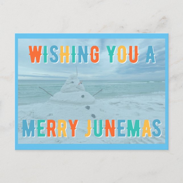 Merry Junemas Melted Snowman Postcard (Front)