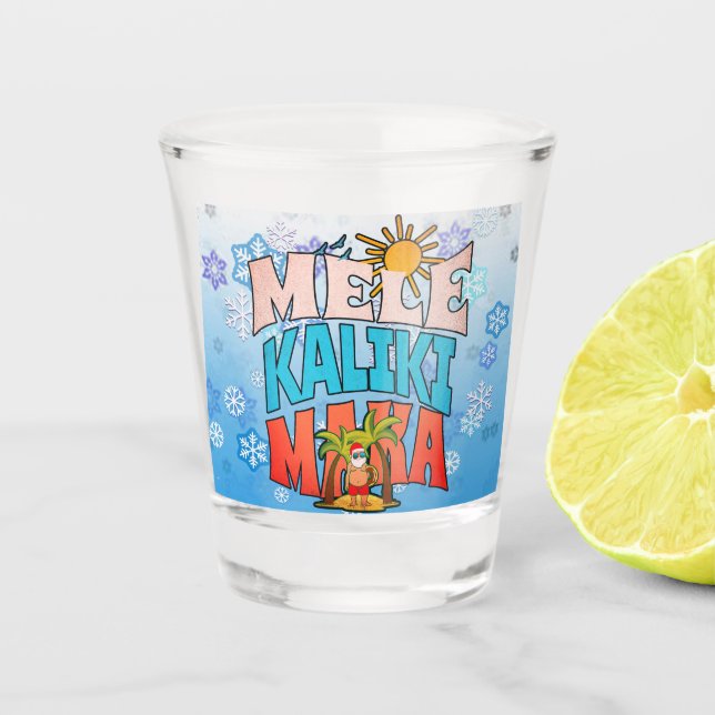 Merry Kalikimaka. Retro Christmas, Groovy Xmas Shot Glass (Front)