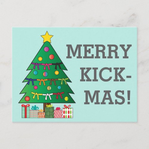 Merry Kick_mas Martial Arts Belt Christmas Tree Postcard