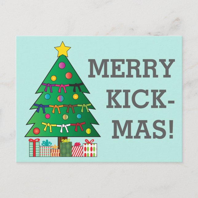 Merry Kick-mas Martial Arts Belt Christmas Tree Postcard (Front)