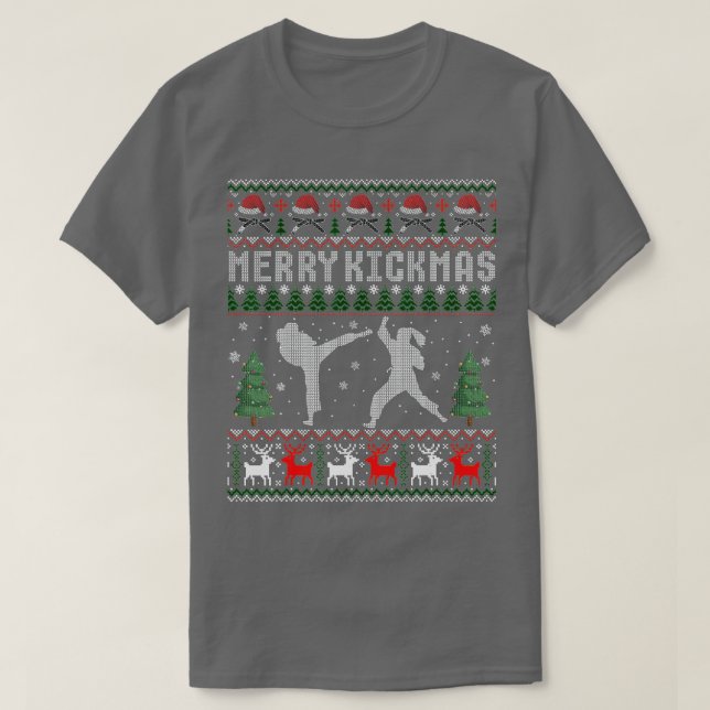 Merry Kickmas aekwondo Funny Christmas Ugly Sweate T-Shirt (Design Front)