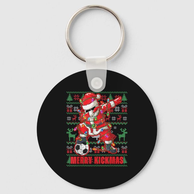Merry Kickmas Christmas Soccer Ball Ugly Youth Swe Keychain (Front)
