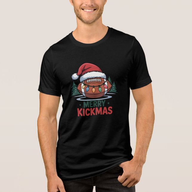 Merry Kickmas Football Christmas Design Tri-Blend Shirt (Front)
