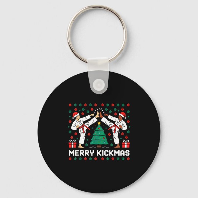 Merry Kickmas Funny Karate Jiu Jitsu Ugly Christma Keychain (Front)