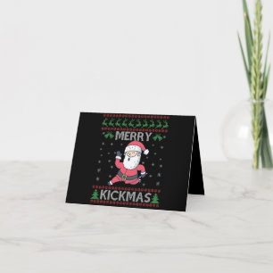 Merry Kickmas Funny Karate Santa Christmas Family Letterpress Thank You Card
