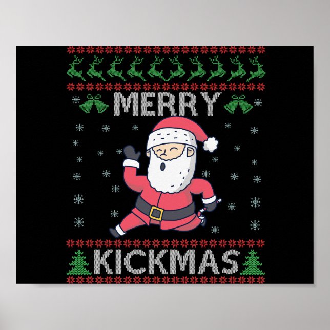 Merry Kickmas Funny Karate Santa Christmas Family Poster (Front)