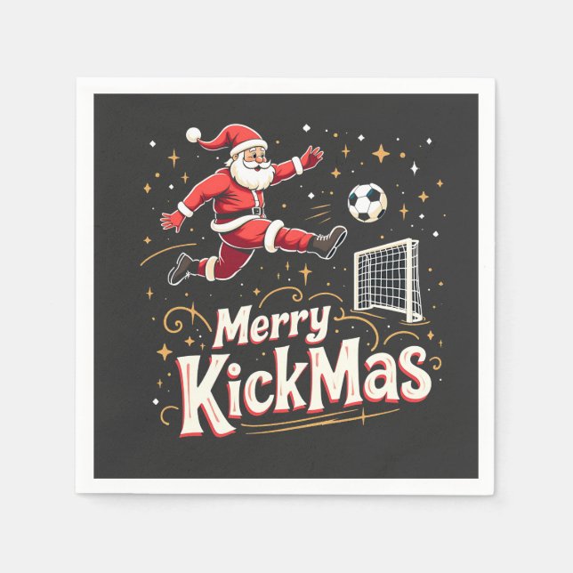 Merry Kickmas Funny Santa Claus Soccer Lovers Napkins (Front)
