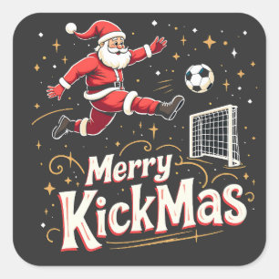 Merry Kickmas Funny Santa Claus Soccer Lovers Square Sticker