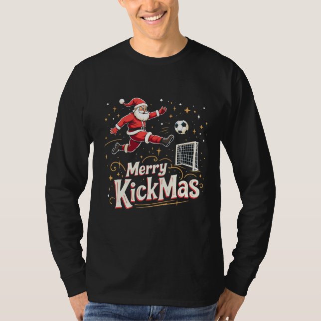 Merry Kickmas Funny Santa Claus Soccer Lovers T-Shirt (Front)