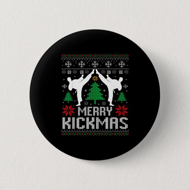 Merry Kickmas Karate Jiu Jitsu Ugly Christmas Xmas Button (Front)