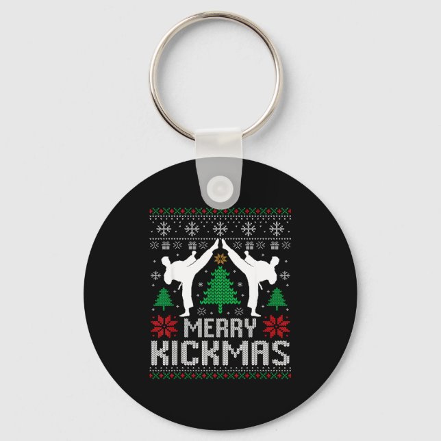 Merry Kickmas Karate Jiu Jitsu Ugly Christmas Xmas Keychain (Front)