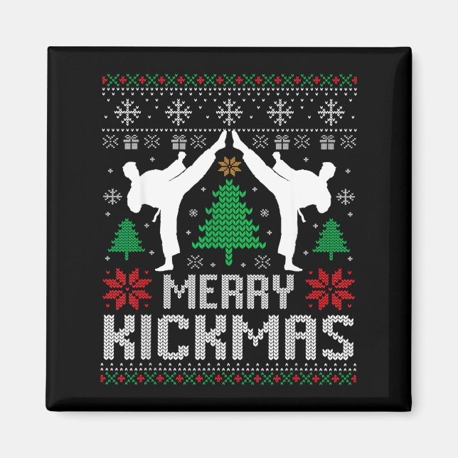 Merry Kickmas Karate Jiu Jitsu Ugly Christmas Xmas Magnet (Front)