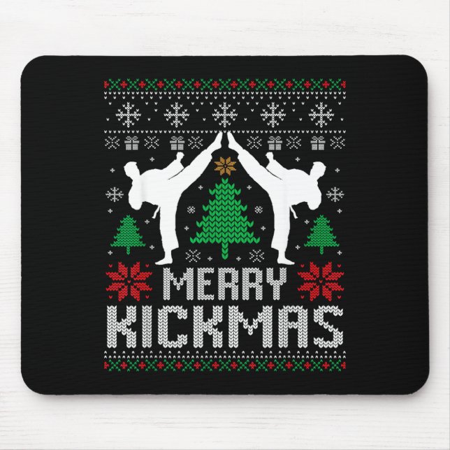 Merry Kickmas Karate Jiu Jitsu Ugly Christmas Xmas Mouse Pad (Front)