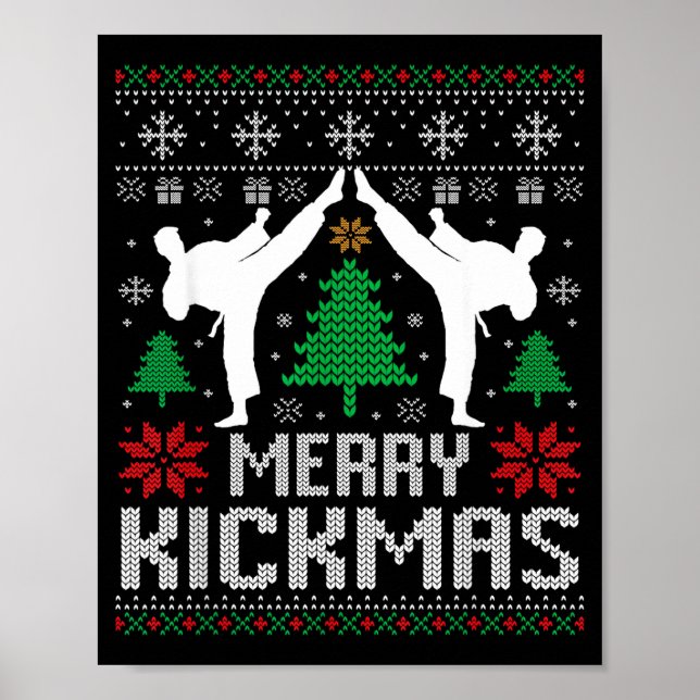 Merry Kickmas Karate Jiu Jitsu Ugly Christmas Xmas Poster (Front)