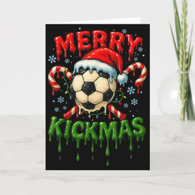 Merry Kickmas Soccer Christmas Candy Cane Ice Crea Card (Front)