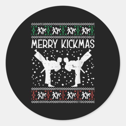 Merry Kickmas Ugly Christmas Karate Jiu Jitsu Classic Round Sticker