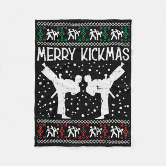 Merry Kickmas Ugly Christmas Karate Jiu Jitsu Mart Fleece Blanket