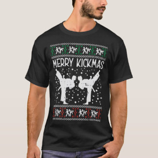 Merry Kickmas Ugly Christmas Karate Jiu Jitsu Mart T-Shirt