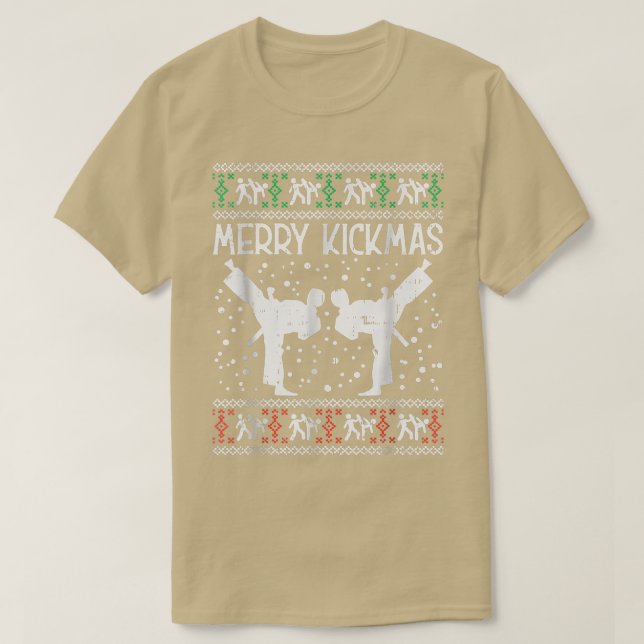 Merry Kickmas Ugly Christmas Karate Jiu Jitsu Mart T-Shirt (Design Front)