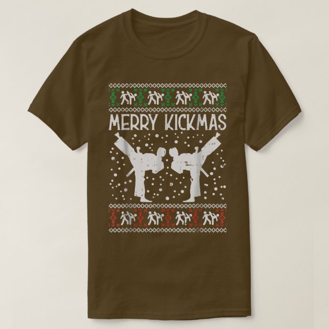 Merry Kickmas Ugly Christmas Karate Jiu Jitsu Mart T-Shirt (Design Front)