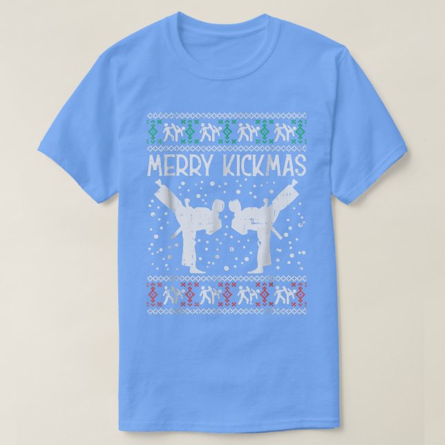 Merry Kickmas Ugly Christmas Karate Jiu Jitsu Mart T-Shirt (Design Front)