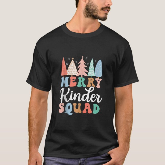 Merry Kinder Squad Kindergarten Teacher Kid Christ T-Shirt (Front)