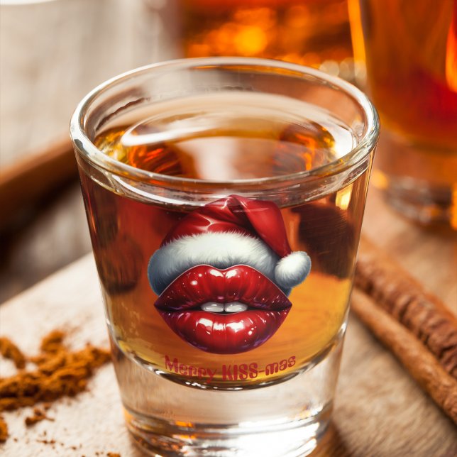 Merry KISS-mas Red Lips Red Santa Hat Shot glass (Creator Uploaded)