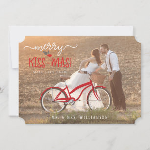 Merry Kiss-Mas Vintage Holiday Newlywed Photo Card