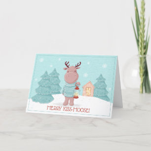 Merry Kiss Moose Funny Christmas Holiday Card