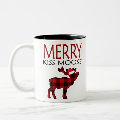 Merry kiss moose plaid moose family christmas paja Two_Tone coffee mug