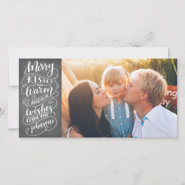Merry Kisses Holiday Wishes Typography Photo Card (Front)