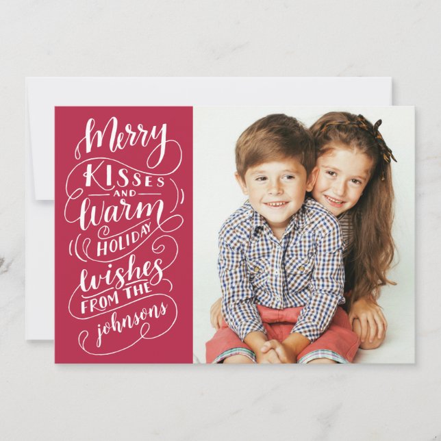 Merry Kisses Holiday Wishes Typography Red Photo (Front)