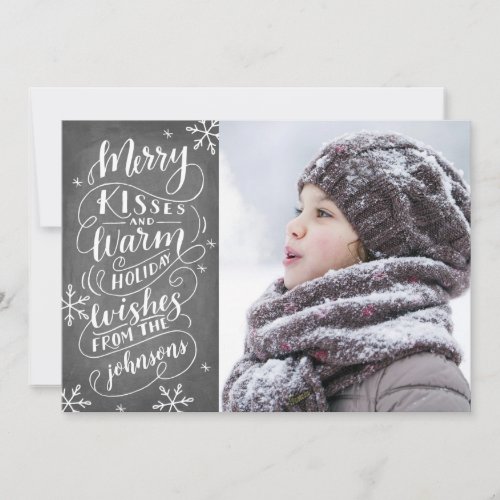 Merry Kisses Holiday Wishes Typography Snow Photo