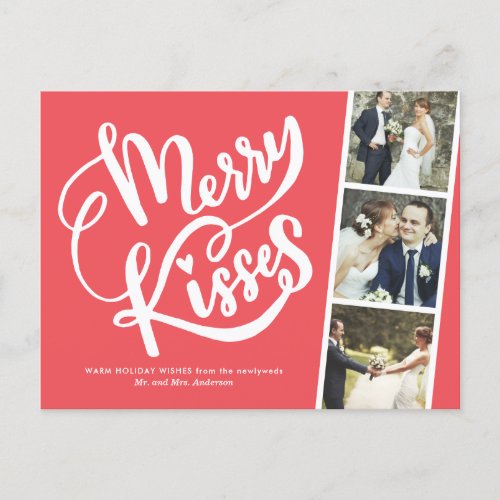 Merry Kisses Newlywed Christmas Thank You Holiday Postcard
