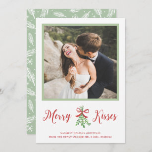 Merry Kisses Newlywed Mistletoe Christmas Photo Holiday Card